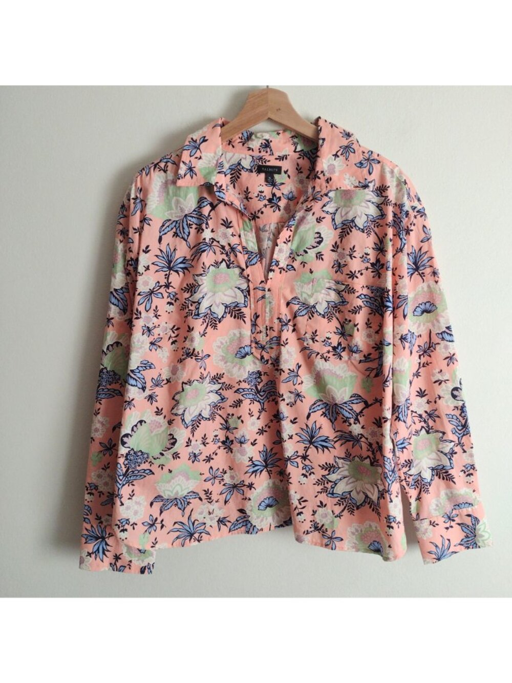 Talbots Printed Popover Blouse XL Salmon Pink Floral Cotton Relaxed Fit Top - Picture 10 of 10